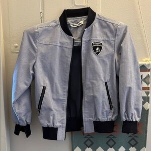 AUTOMOBILI LAMBORGHINI Kids Light Blue Bomber Jacket (seersucker) Sz 6 💙💙💙